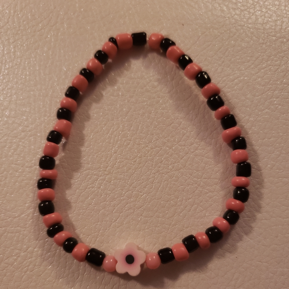 Pink and black flower bracelet